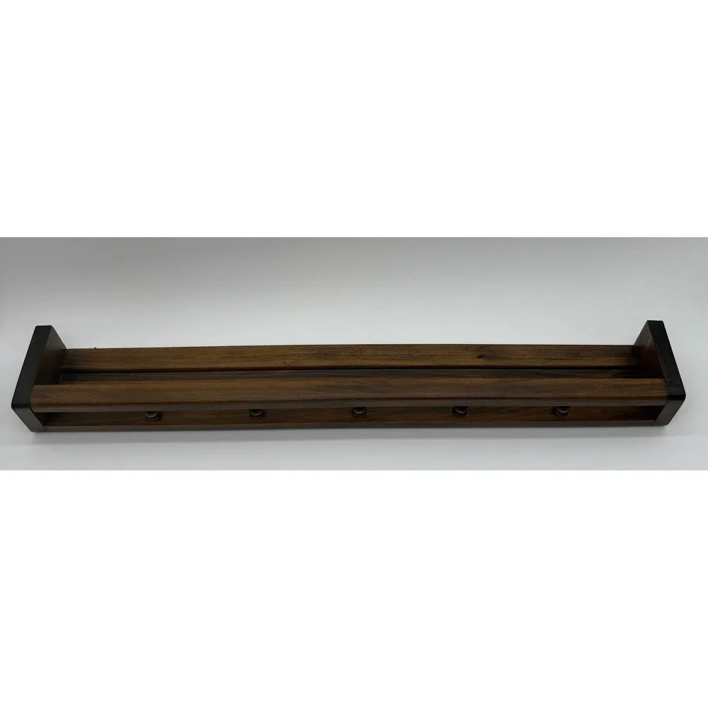 Vintage Dark Wood Spice Rack Wall Mount Gallery Rail Display Shelf 24 Inch